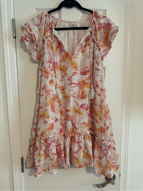 Elan Pink Yellow Floral Ruffle Mini Dress